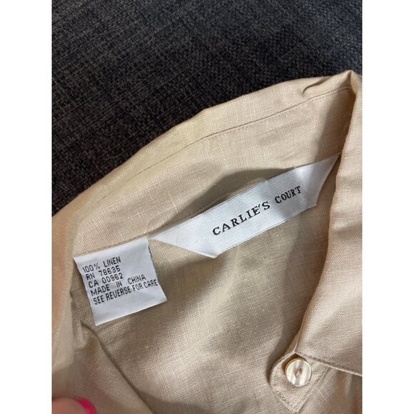 Vintage 90s Carlies Court Brown Linen Long Sleeve Button Down Shirt - Picture 6 of 10